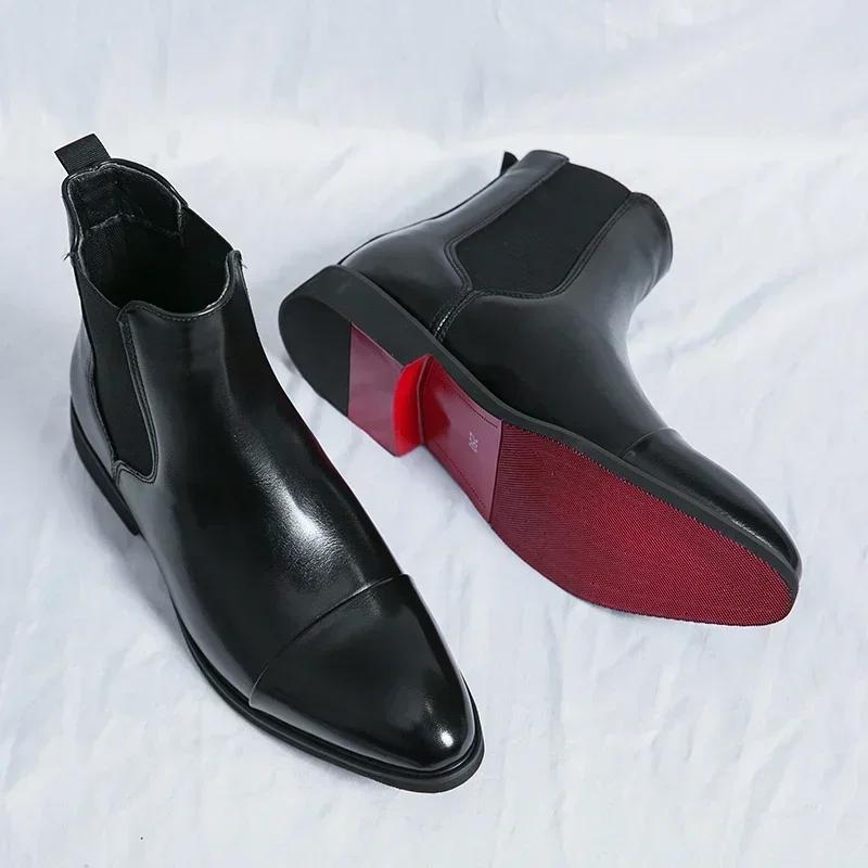 Mens Boots Classic Chelsea Boots High Quality Genuine Leather Boot British Style Business Dress Boots Men High-Top Leather Shoes