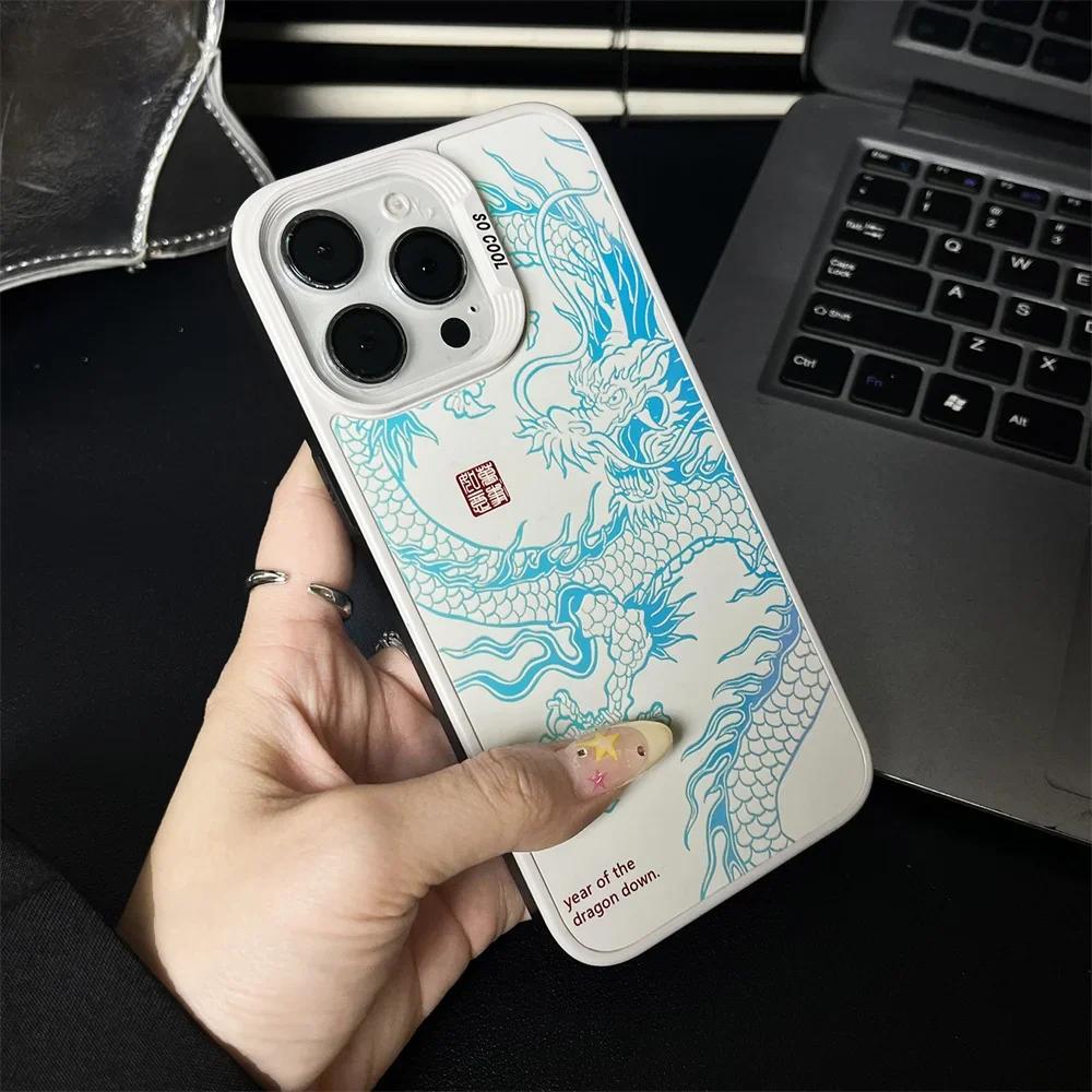 

Модный светящийся чехол для телефона с рисунком дракона для iPhone 16 14 13 12 11 15 Pro Max, противоударный, защищающий от падений, светящийся в темноте чехол For iPhone 12 Pro белый