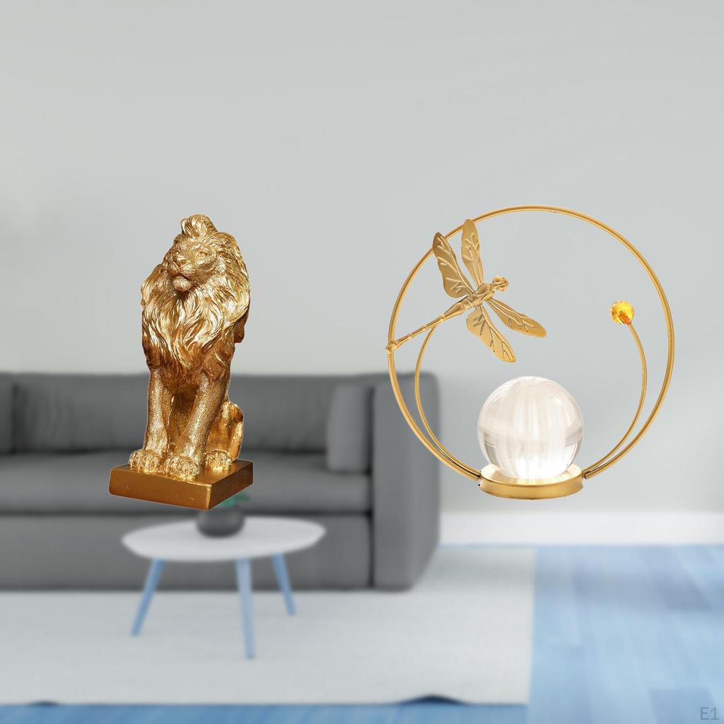 Majestic Lion Crystal Ball Sculpture Elegant Metal Figurine Tabletop Ornament Decorative Statue for
