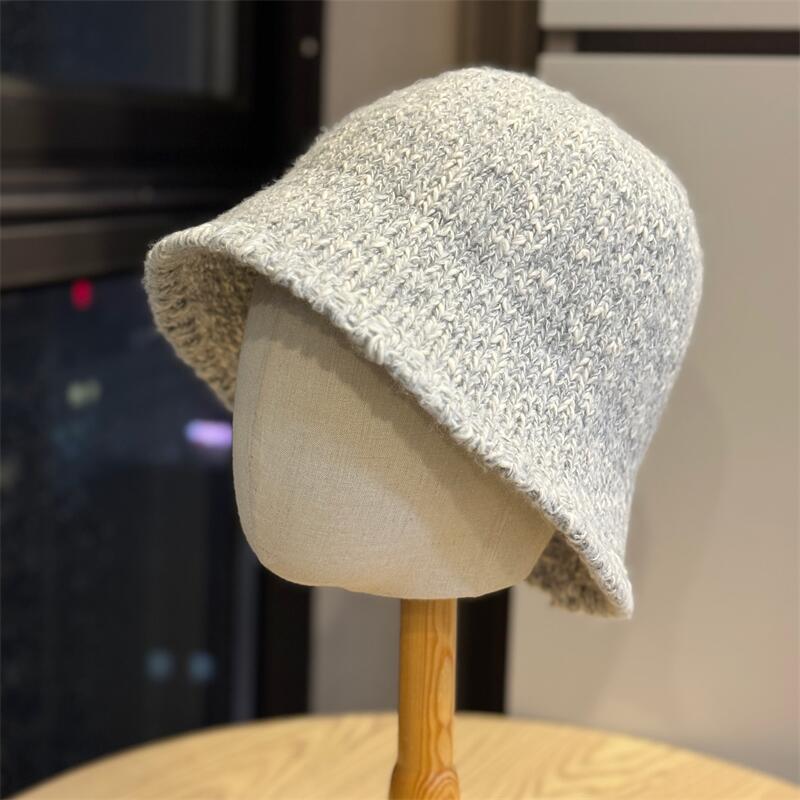 Autumn and Winter Simple Blended Circle Yarn Basin Hat Women's Fashion Warm Bucket Hat Shows Small Face Age-reducing Face Hat Tide