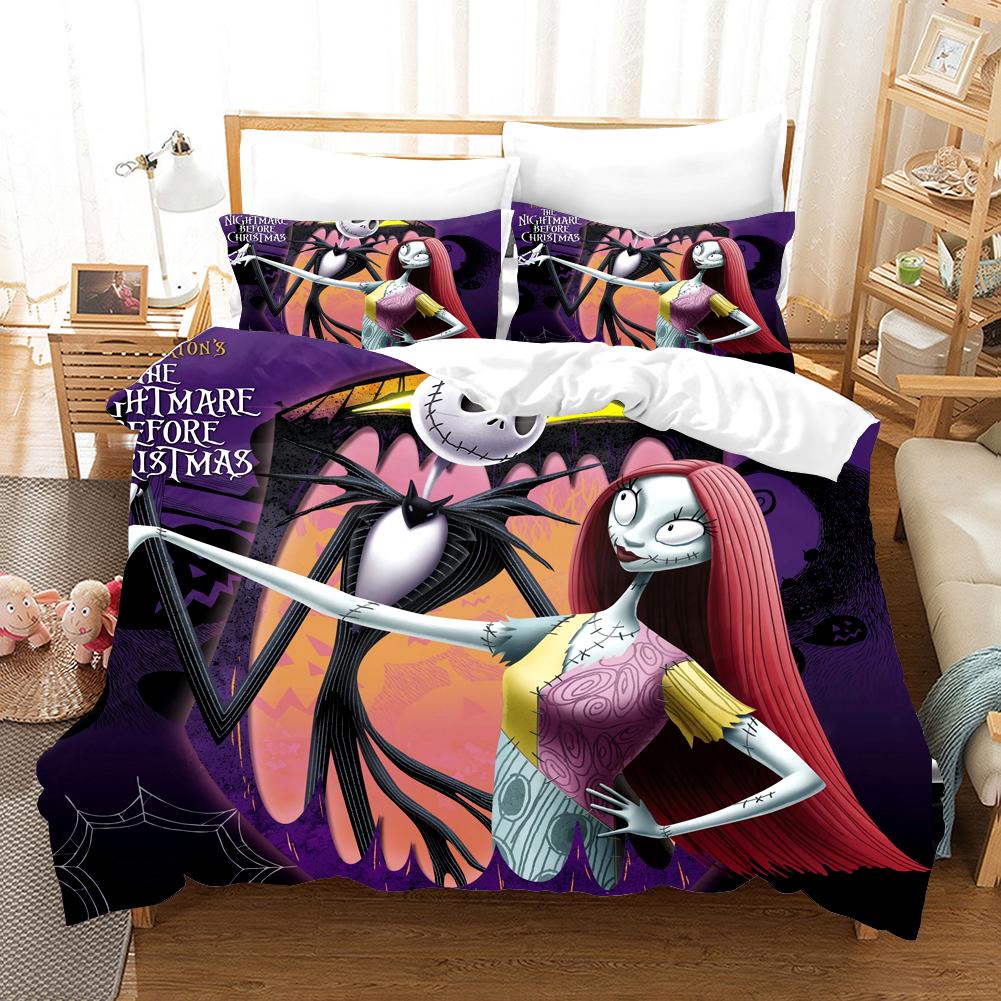 Nightmare Before Christmas  Duvet Cover with Pillow Cover Bed Sets Jack and Sally 3D Skull Christmas Bedding Set Bedroom Decor