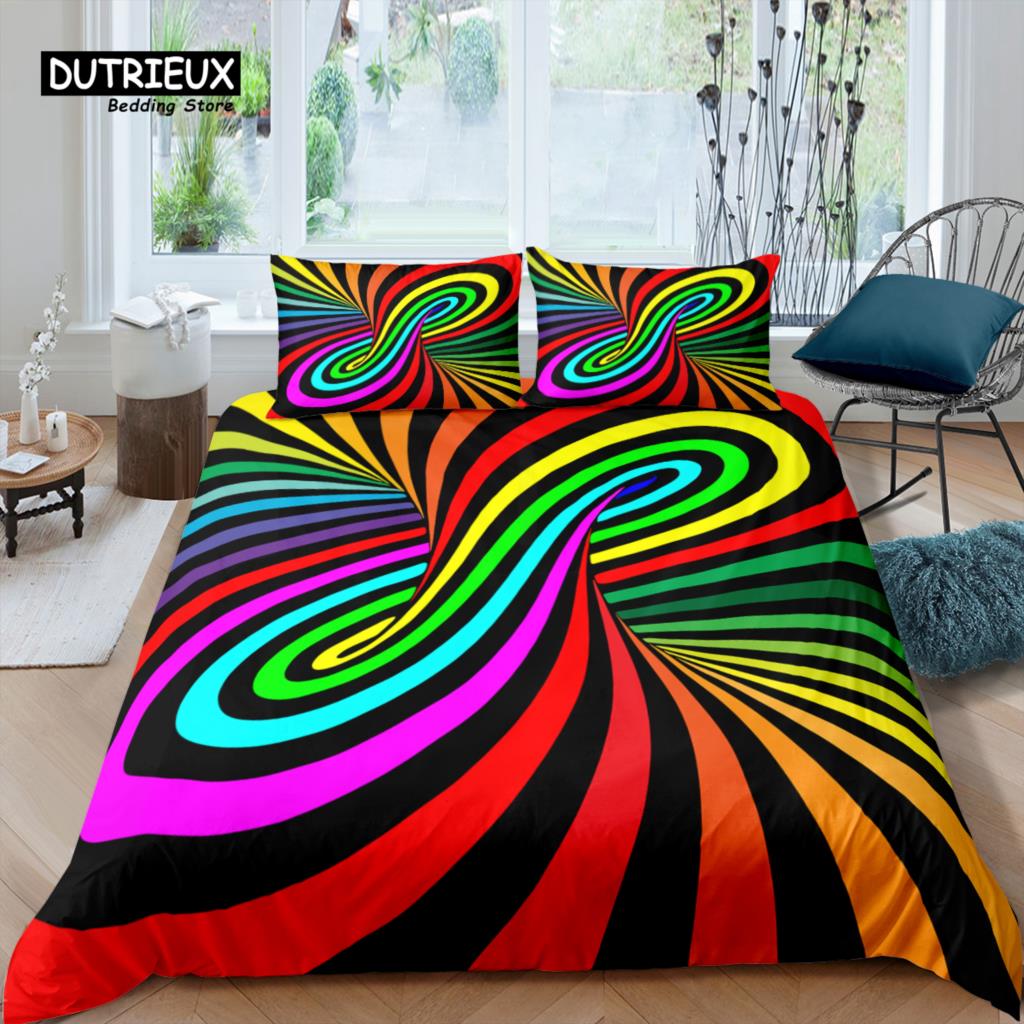 Home Living Luxus 3D Farbige Linien Bettwäsche-Set Streifen Bettbezug Kissenbezug Queen und King EU/US/AU/UK Größe Bettdecke Bettwäsche