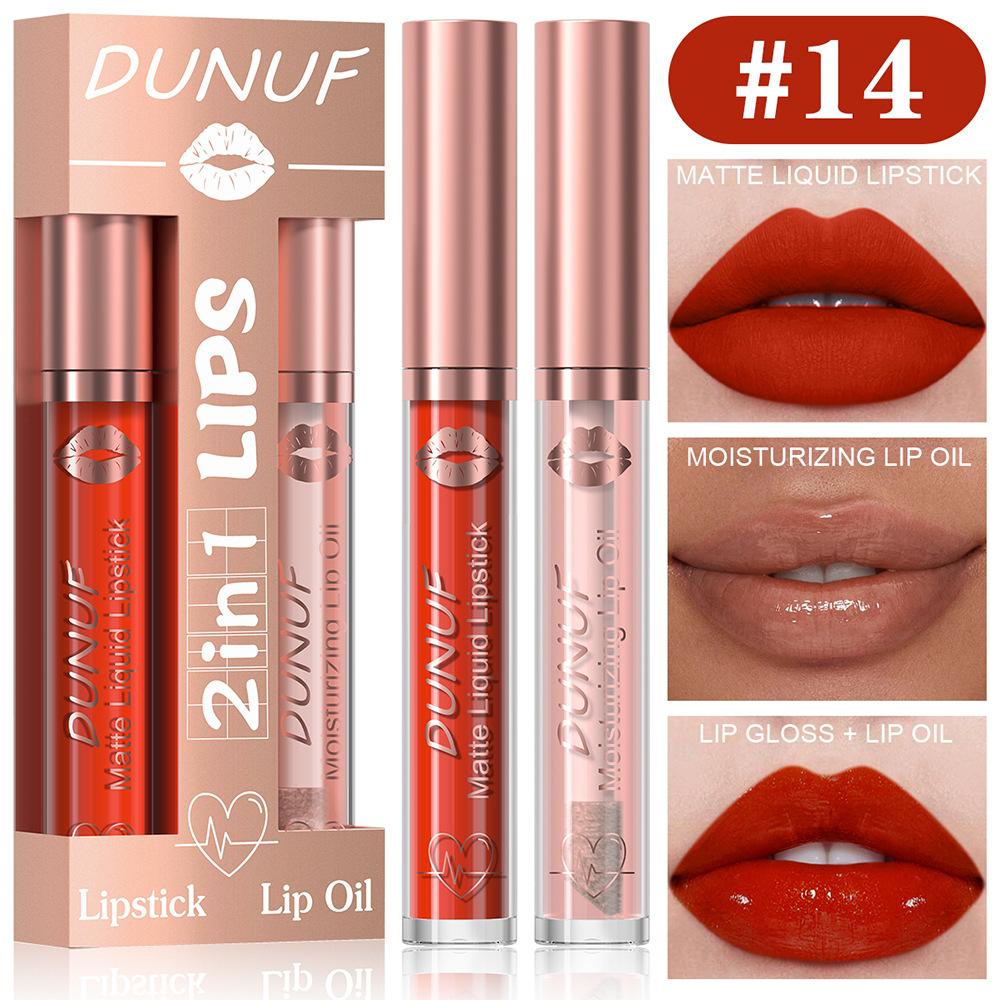 2 in 1 Lip Gloss Set Lip Oil Make-up for Women Waterproof Long Lasting Cosmetics Korean Makeup Sexy Red Matte Lipstick Lip Tint