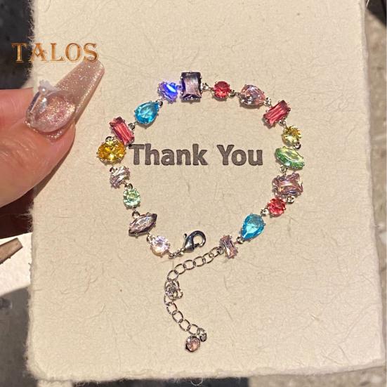 Damen-Armband mit Halskette, verschiedene Formen, bunt, Bonbonfarben, Zirkonia, verstellbare Länge, Damenschmuck, Muttertag, Feiertage, Hochzeiten, Geschenk