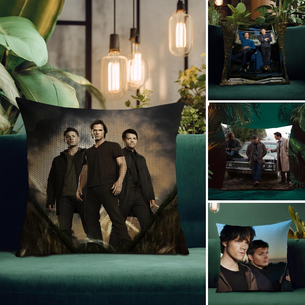 SSupernatural TV Series Cushion Cover Natural Linen Pillow Case DoubleSided Print Decorative Sofa Pillowcase Home Decor Gift