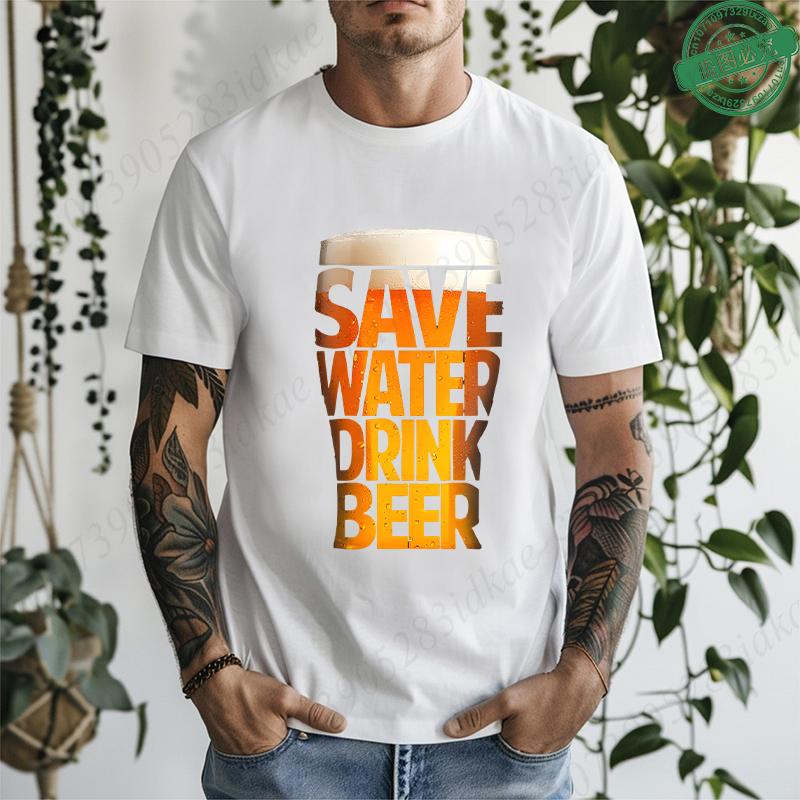 Fashion T-Shirt Letter Wine Glass Beer Funny Graphic Print Men's and Women's Tees Top Summer Street Short Sleeve Casual Outdoor Clothing