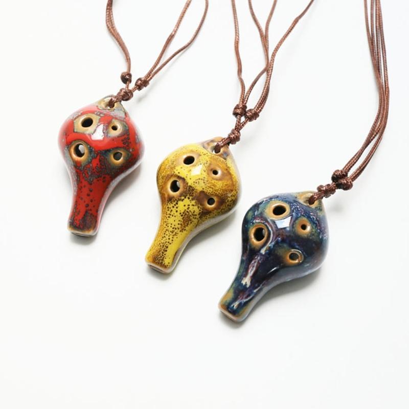 Practical Beginner Ceramic Ocarina 6 Hole Pendant Instrument with Cord for Students, Classroom Study and Regular Practice Use