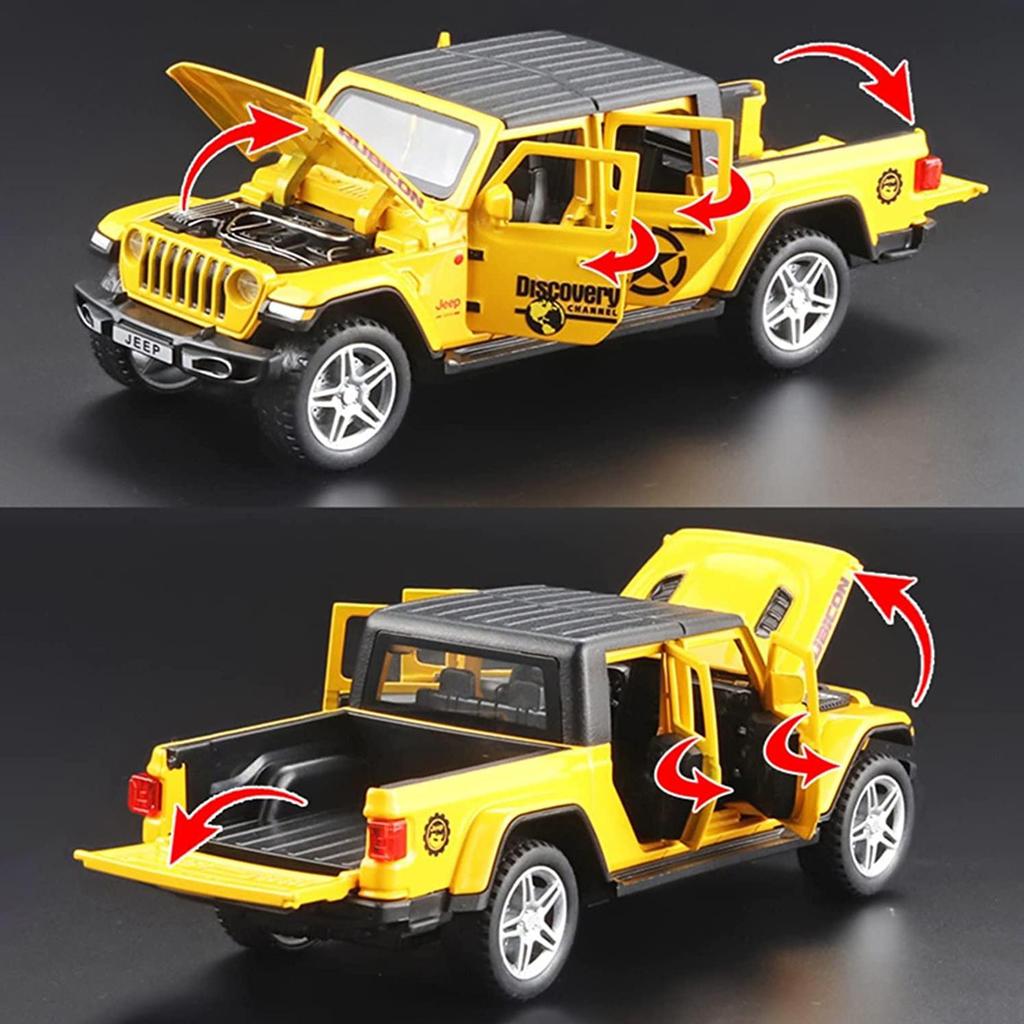 Schaal 1/32 Jeep Wrangler Gladiator pick-up truck, legering automodel gegoten metalen speelgoed terreinvoertuigen met geluid en licht collectie kindercadeau