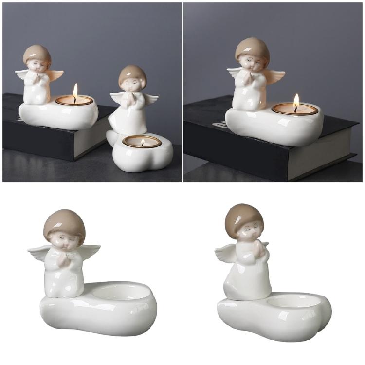 Delikata Keramiska Bönande Änglar Värmeljushållare Lättrengöring Votive Ljusstake för Heminredning