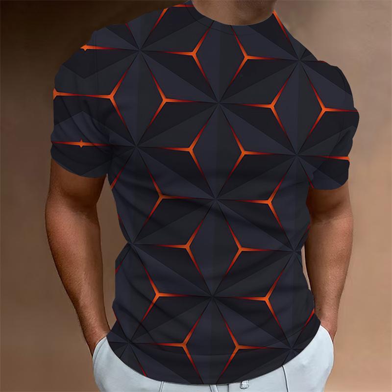 Technological Geometric Blocks All Over Print T-shirt for Men Harajuku Street Personality Loose Short Sleeve Summer Tshirt