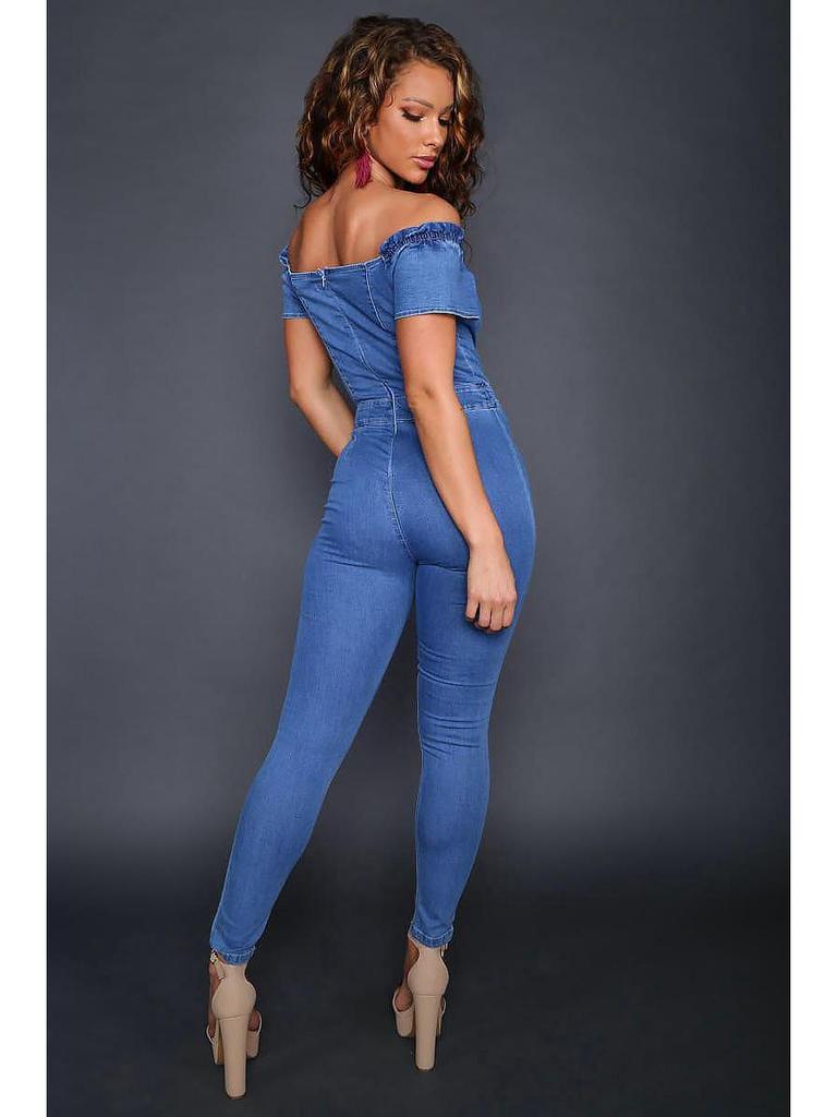Women's One-shoulder Eyelet Lace-up Sexy Denim Jumpsuit - European & American Fashion 2023