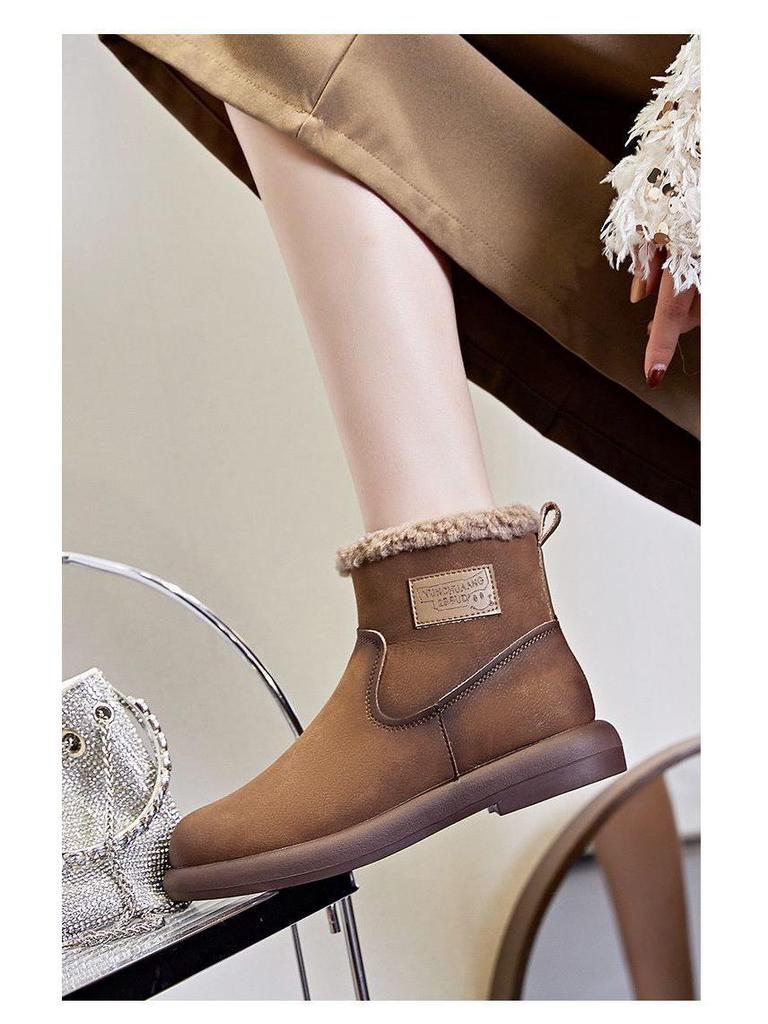 Women's Waterproof Leather Ankle Boots - Lambswool Lined Winter Snow Boots