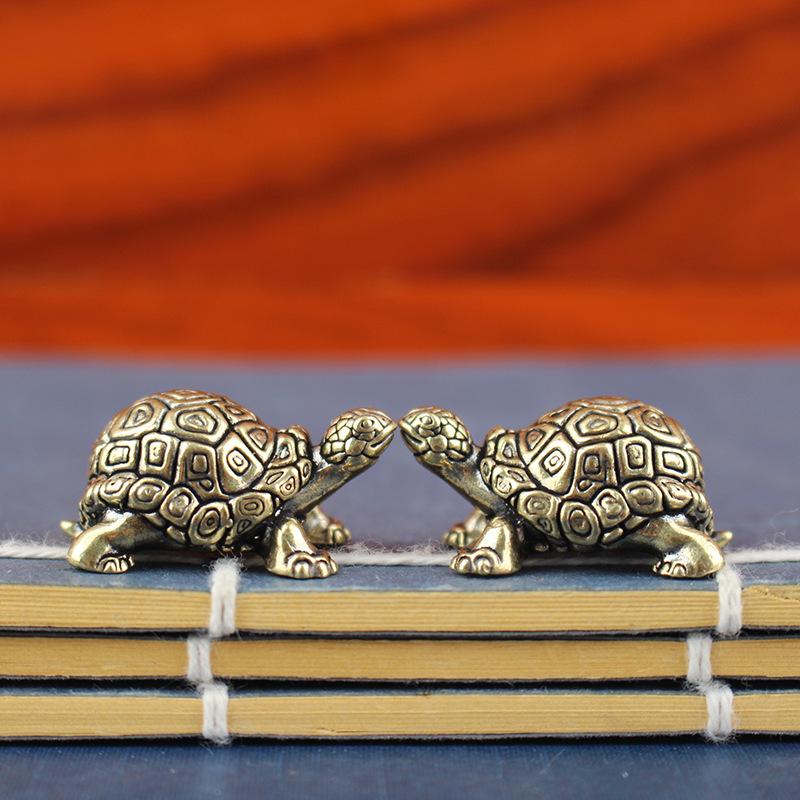 Messing Schildkrötenfigur - Langlebigkeit Geld Schildkröte Ornament, Teetier, Home Office Schreibtisch Dekor, Chinesischer Stil Geschenk für Sammler