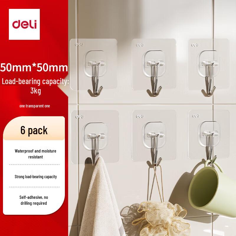 Deli Transparent No-Drill Adhesive Hooks