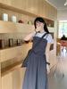 Women's 2024 Summer Sweet Color Block Short Sleeve High Waist Midi Dress Set