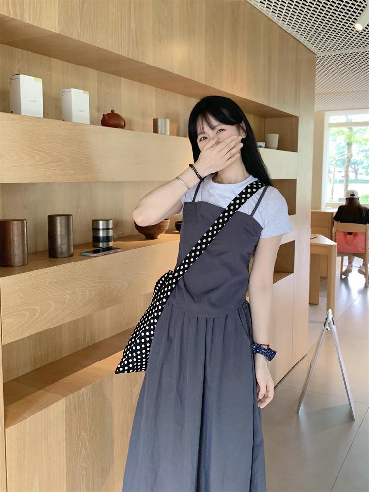 Women's 2024 Summer Sweet Color Block Short Sleeve High Waist Midi Dress Set