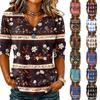 Damen V-Ausschnitt Bohemian Print Top Lässige Langarmbluse Leicht Locker Geschnittenes Hemd für den Alltag