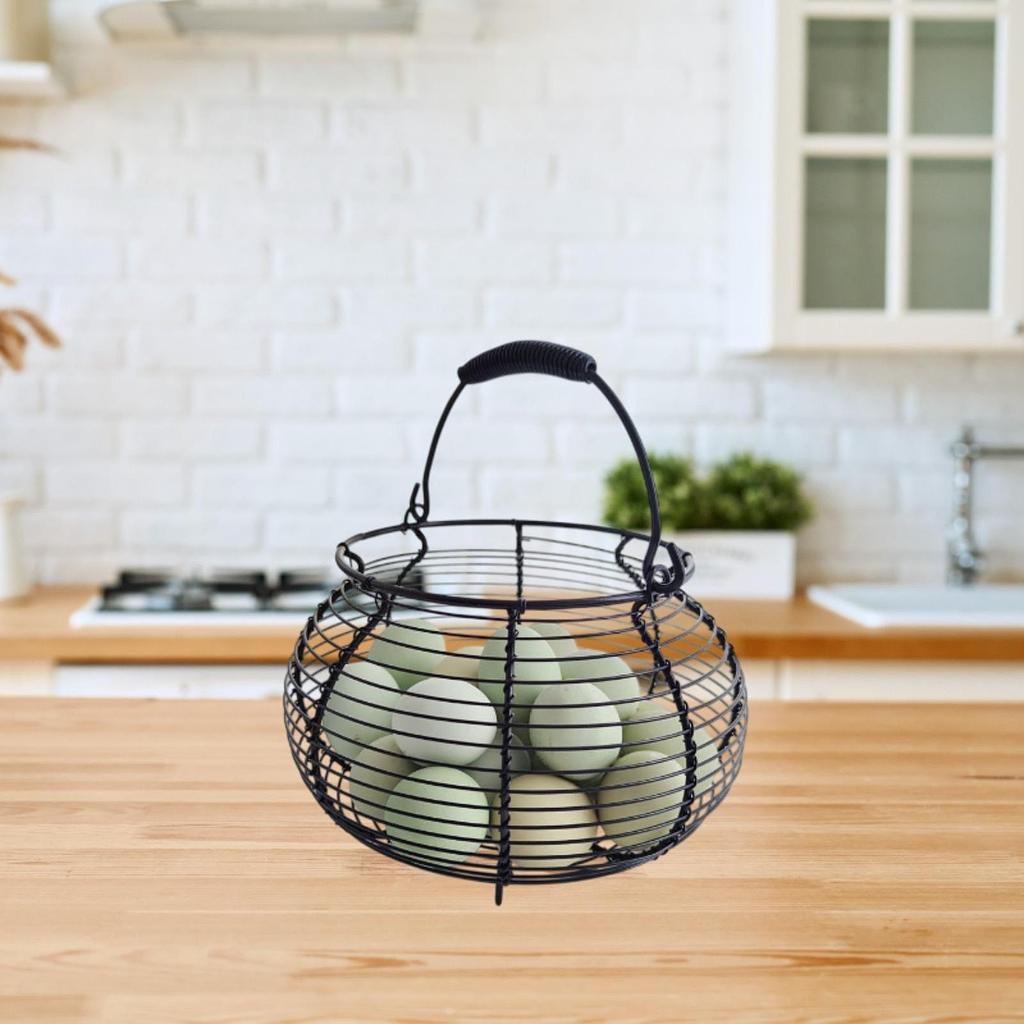 Egg Basket Storage, Wire Metal Basket, Collecting with Handle, Round Iron Mesh, Versatile