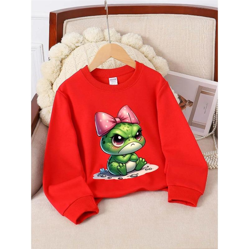Crewneck Sweatshirt for S Featuring an Adorable Frog with a Pink Bow And Fierce Eyes. It'S Machine Washable, Suitable for Spring And Autumn
