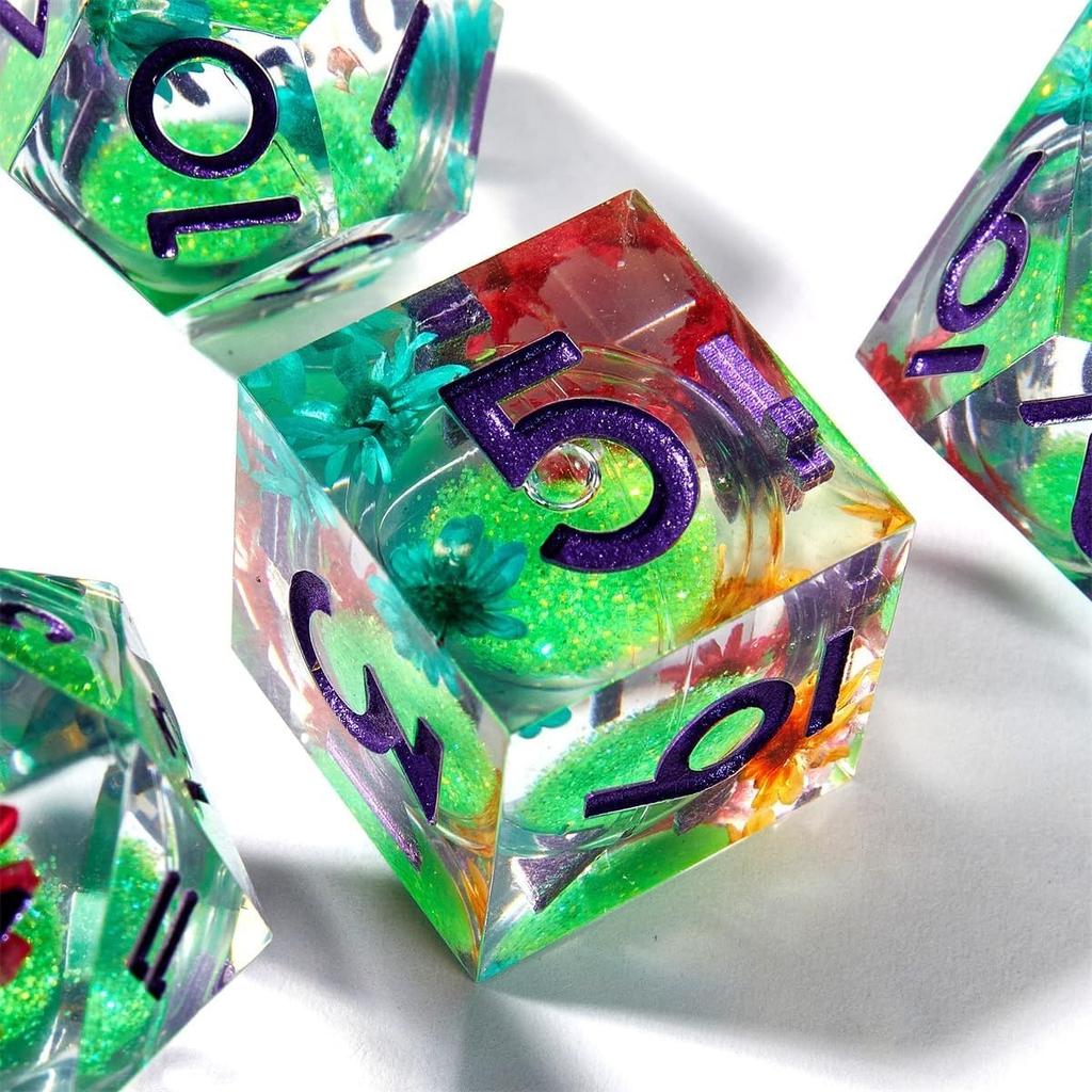 Resin Dice Set Luminous Sand, Dragon and Dungeon Polyhedral Dice, Punk Style Role-Play RPG Explorer MTG Pioneer Game DND Dice Set
