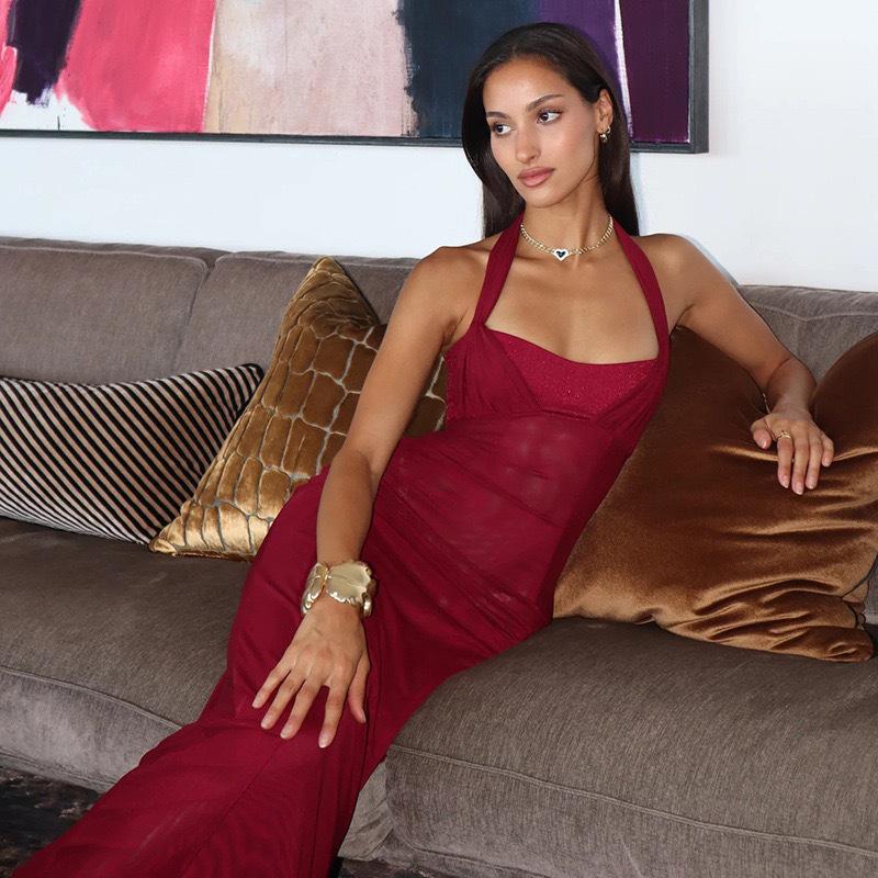 2025 European & American Women's Sexy Backless Slim Fishtail Dress