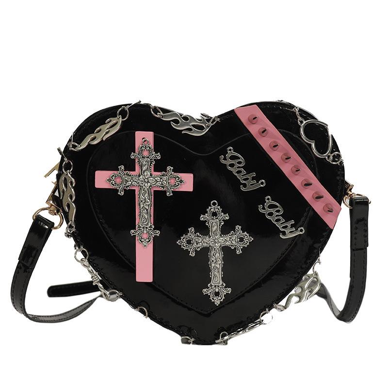 New fashion dark spice heart-shaped trendy cool shoulder bag personalized rivet punk bag cross messenger bag