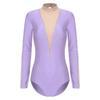 Womens Gymnastics Performance Leotard Sparkle Rhinestones Sheer Mesh Long Sleeve Figure Skating Bodysuit