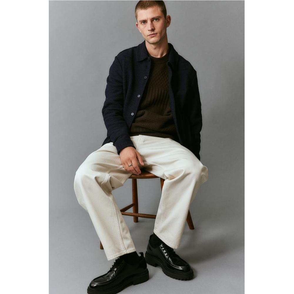 H M Textured sHirt Regular Fit Navy Blue