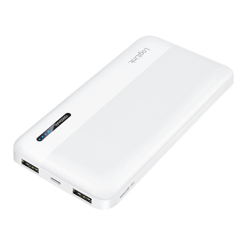 LogiLink Powerbank 10000 mAh White USB-C + 2x USB-A Fast Charging LED
