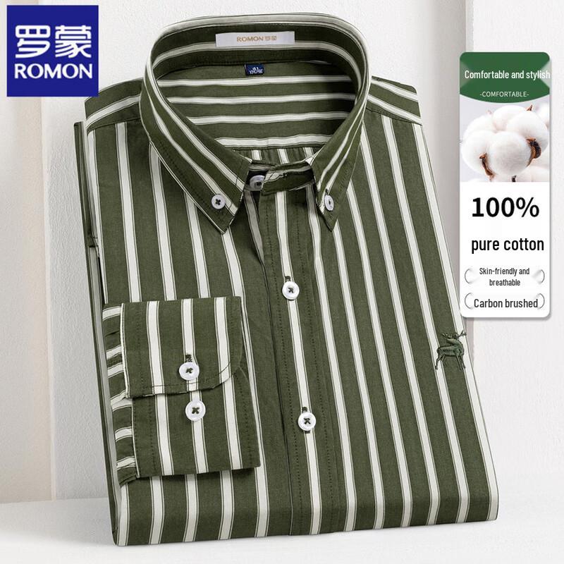 Romon Men s Striped Wrinkle-Free Long-Sleeve Cotton Shirt 43