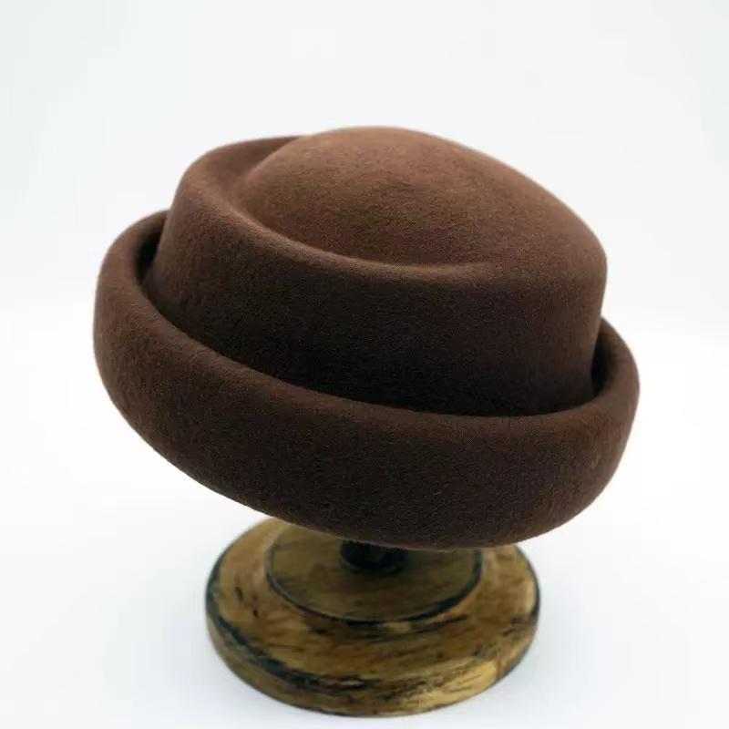 2026 New Autumn Winter Wool Retro Rolled Edge Beret Japanese Style Women's Fedora Hat French Elegant Wedding Church Pillbox Hat