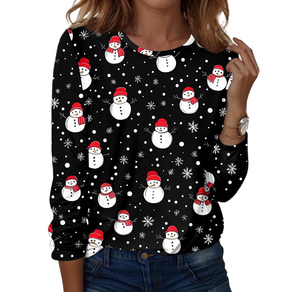 Dámská móda Ležérní Vánoční potisk Kulatý výstřih Dlouhý rukáv Pulovr Top