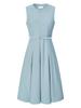 Hobemty Midi Work Fitted Gray Size S Women's Knee-Length Dress, Sleeveless, Zip-Up, Belted, Flare, Blue,