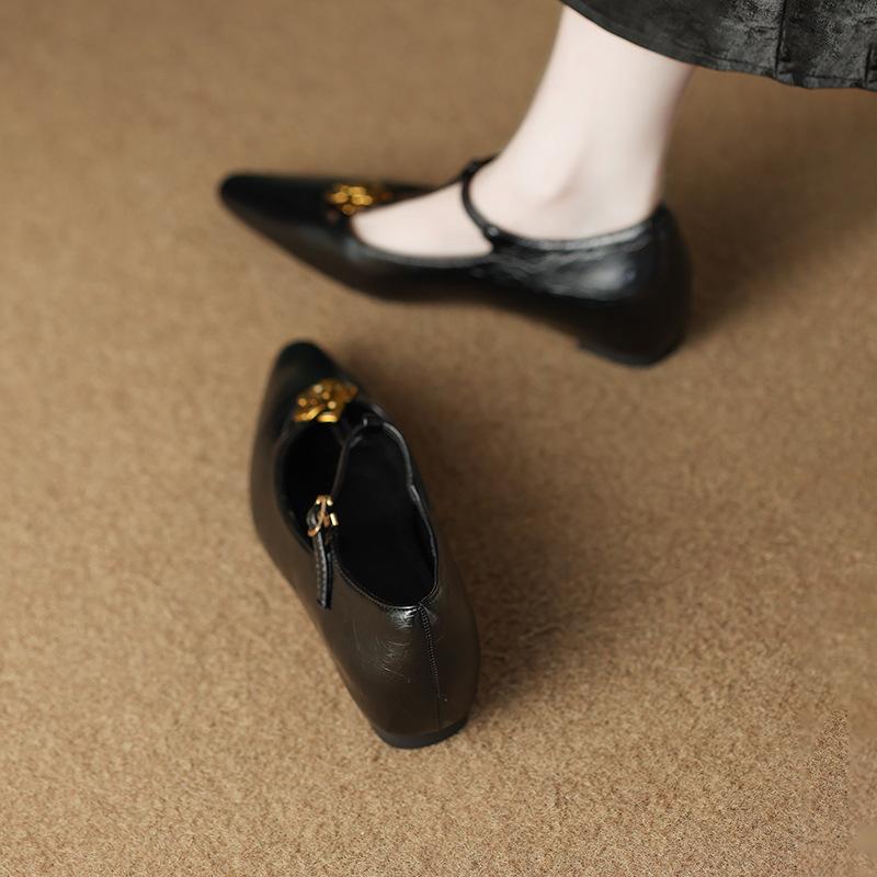 

9533-1-Ретро туфли-лодочки 3 см внутренняя высота подъема Мэри Джейн женские 2025 весна и лето новые красные кожаные туфли 39 чёрный