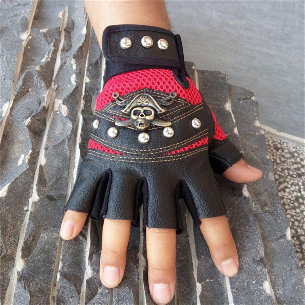Punk PU Leather Anti-slip Rivet Skulls Gloves Cycling Gloves Half Finger Gloves Motorcycle Gloves