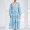 2023 Fall V-Neck Lantern Sleeve Top & Elastic Waist Hollow Skirt Set for Women