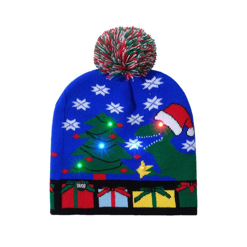 Christmas adult jacquard knitted hat children's LED lights colorful glowing Christmas hat holiday hat