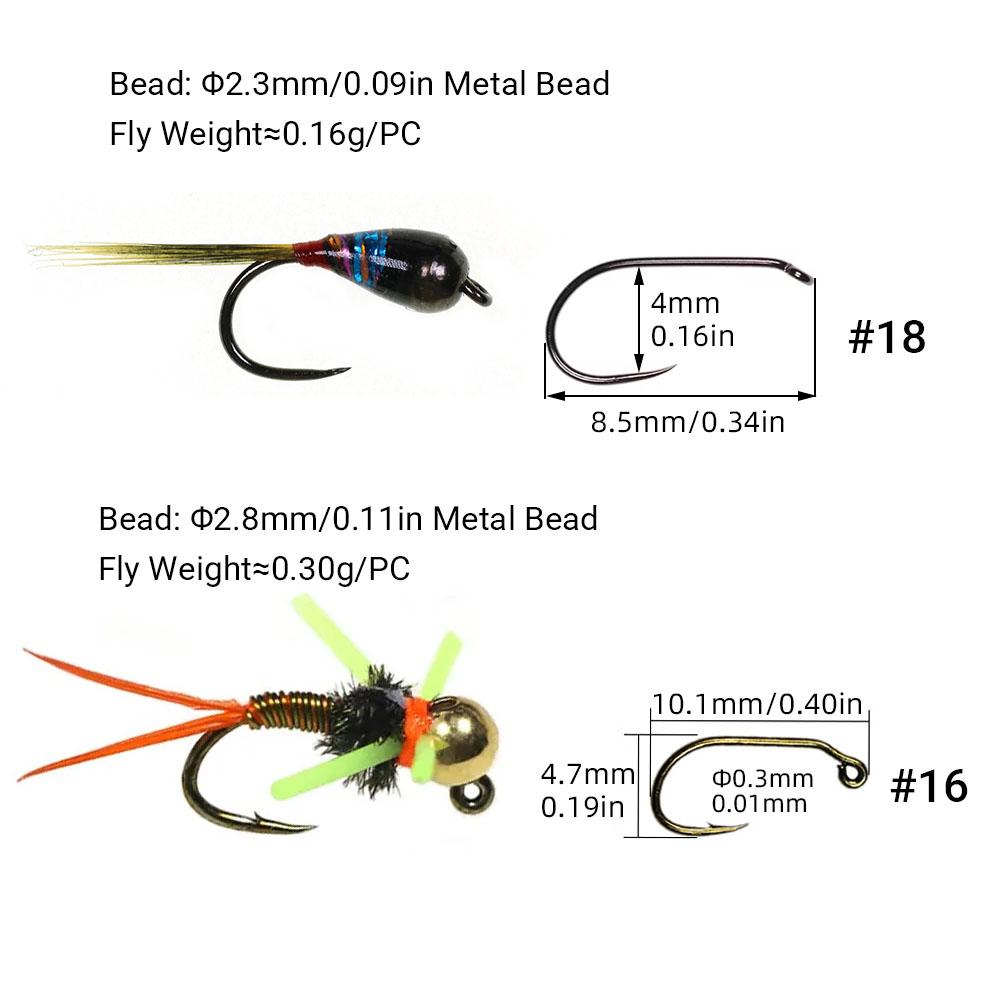 19PCS/Box #16#18 Tungsten Bead Fast Sinking Wet Fly Euro Nymph Fly Trout Fishing Lures Baits