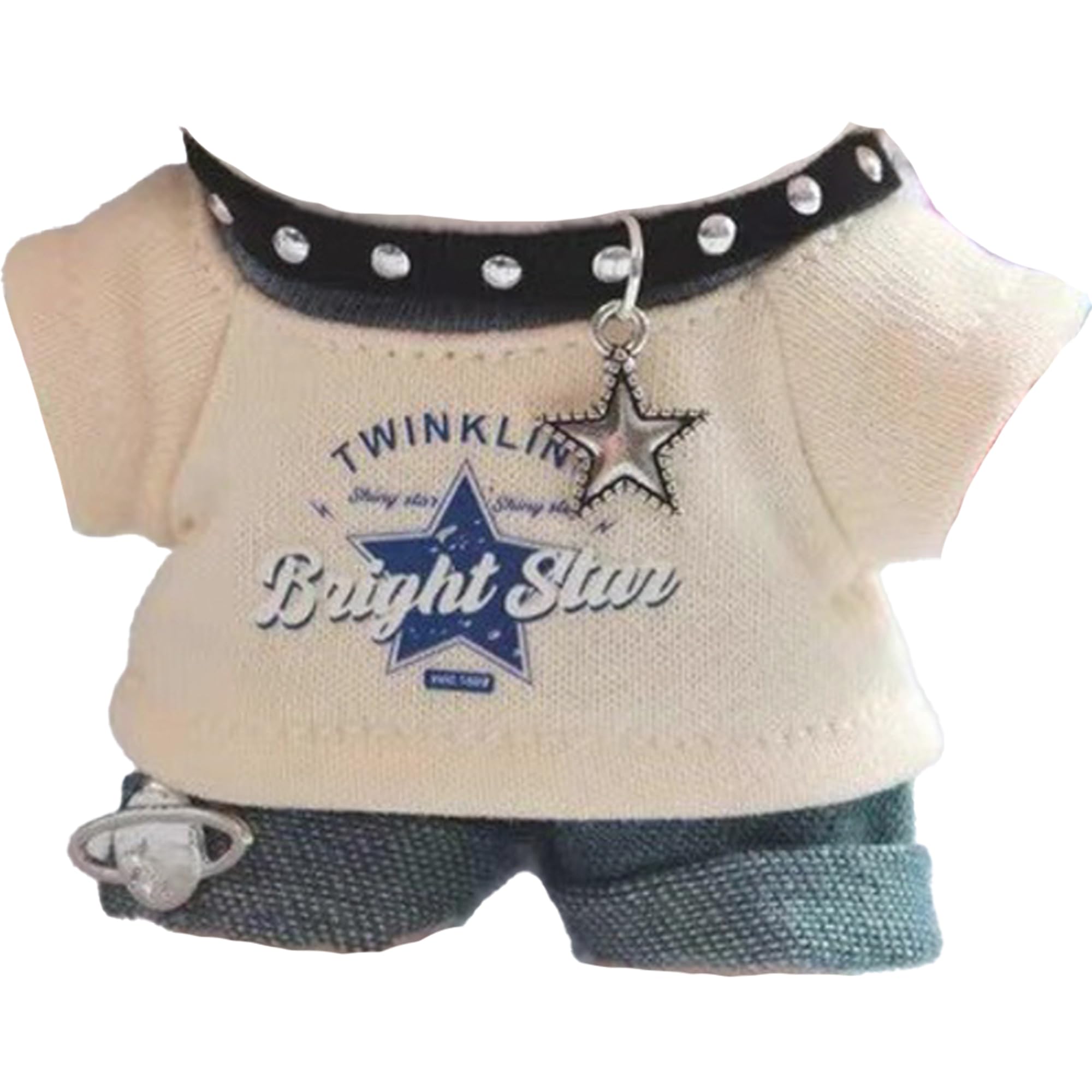 

Graphic T-shirt, Jeans, and Choker Set for 15cm Doll (White) - Plush Clothes, Kigurumi Accessories, Otaku Activities, Doll Mascot, Kpopdoll Costume