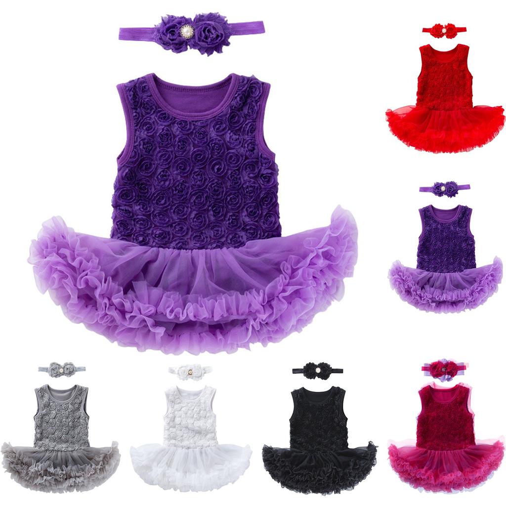Summer Children Rose Sleeveless Princess Girl Solid Color Cute Princess Dress