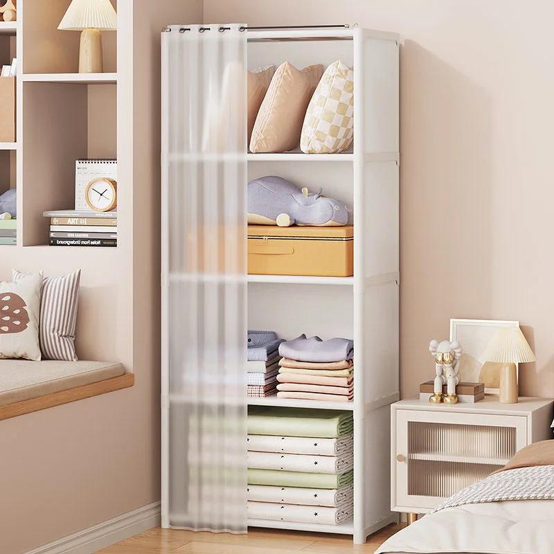 Dustproof Wardrobe Multipurpose Storage Rack Multi-layer Bookshelf with Curtains High Capacity Simple Assembly Storage Shelves