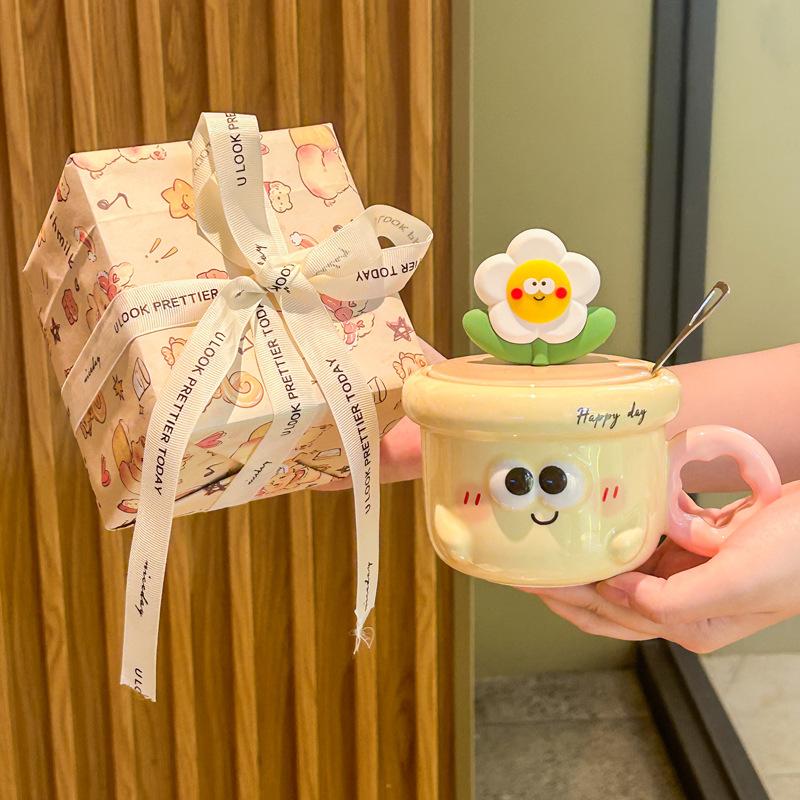 Graduation gift cute hand-painted flower cup for classmates, teacher ceramic cup coffee water cup mug souvenir gift