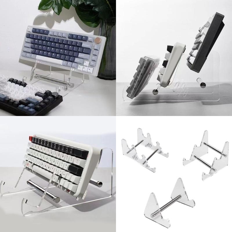Clear Acrylic Tiers Keyboards Holder Detachable Modern Design Sturdy Platinums Iron Base For Workspaces Organization