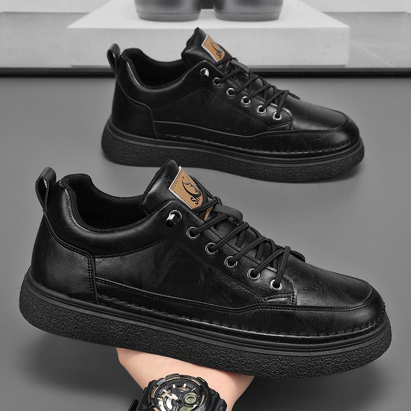 Men's Spring High-Top Waterproof Non-Slip Breathable Black Leather Casual Chef Shoes