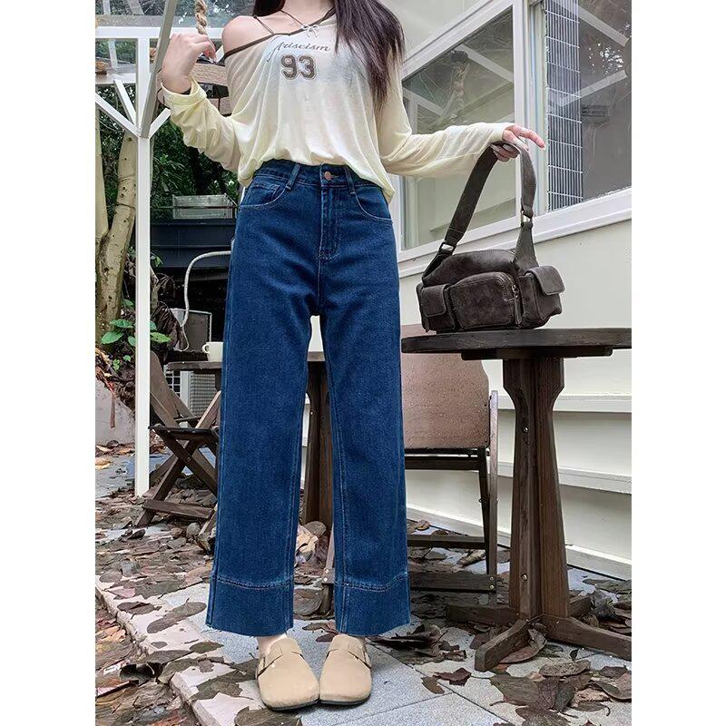 High Waist Plus Size Straight-Leg Jeans for Pear-Shaped Women - Slimming, Loose Fit, Wide-Leg Pants for Autumn
