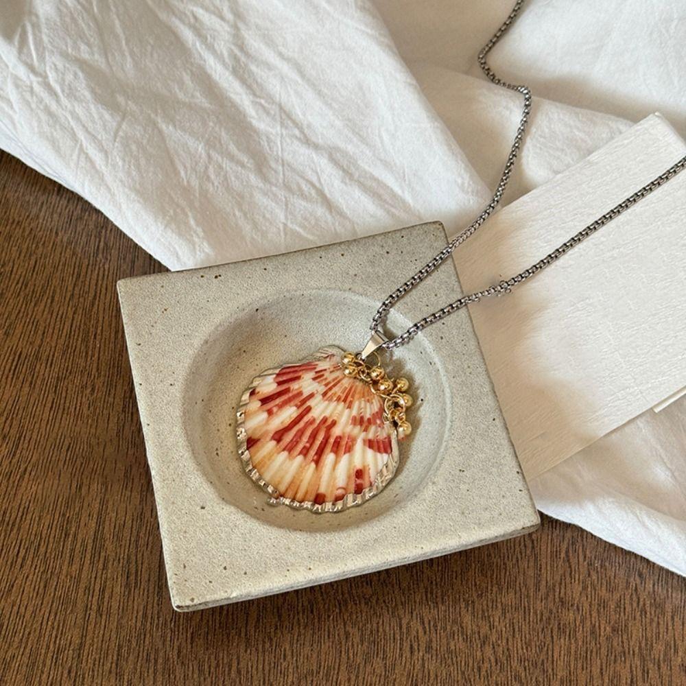 Sweet Shell Pendant Necklace Scallop Ocean Style Beach Choker Trendy Conch Clavicle Chain  Girls