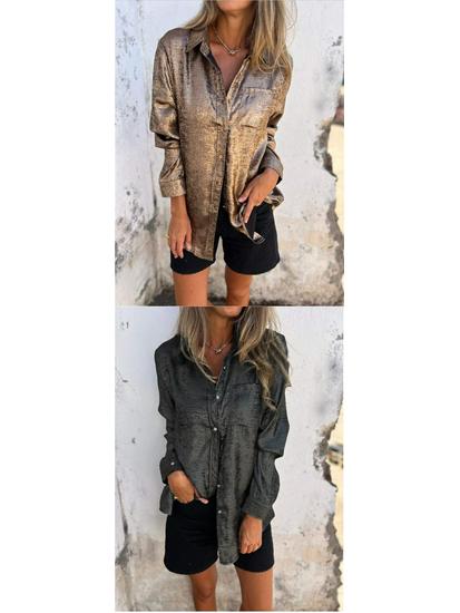 2026 European Spring Women's Casual Suede Lapel Shirt