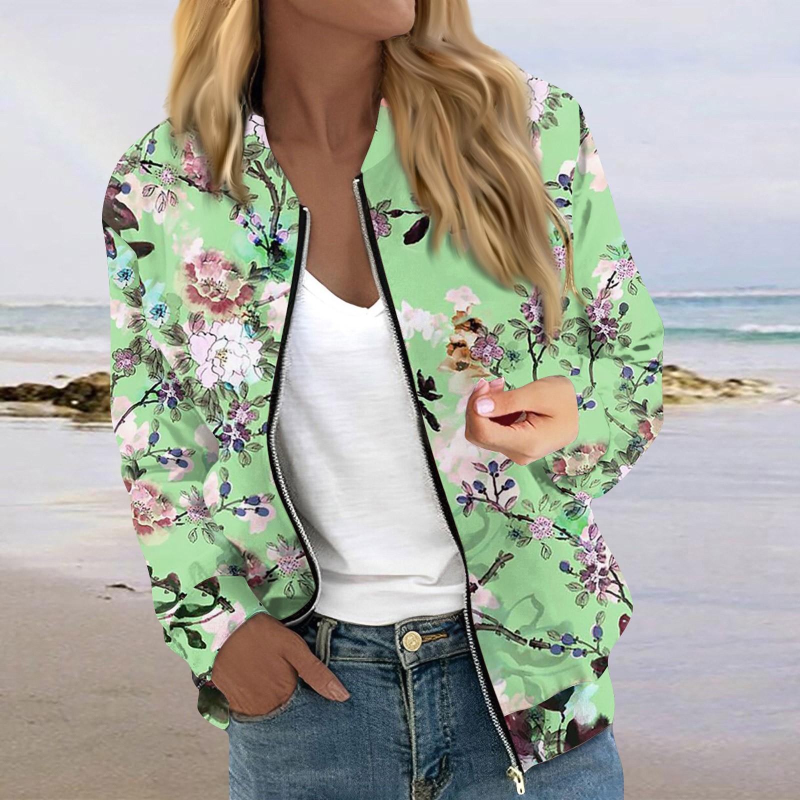 

Куртки для женщин, легкие укороченные куртки с длинным рукавом на молнии, модная верхняя одежда с принтом, повседневные стеганые куртки с карманами M зелёный