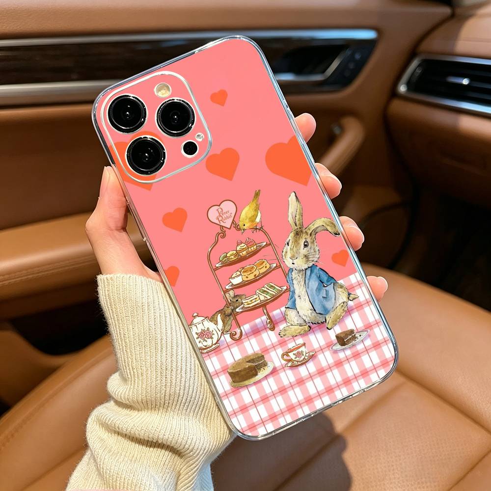 Cute R-Rabbit P-Peter Phone Case For iPhone17,16,15,14,13,12,11 ,Pro Max,16/15/14 Plus Transparent Cover iPhone12
