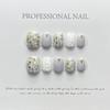 100% HANDMADE Short Round Fake Nail Set With Glue Star Ice Cream Blue&Yellow Cute gentle summer spring sea ocean diamond press on Nails Reusable